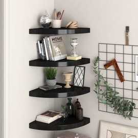 vidaXL Set of 4 Black Floating Corner Shelves - Modern, Honeycomb MDF and Metal, Invisible Mounting System, Easy Installation, Space-Saving Design