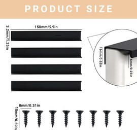 CAIXIANGYU Pack of 4 Svchrank Handles, Black Hidden Door Handles, Furniture Handles, for Bedroom, Kitchen, Wardrobe (150 mm, Black)