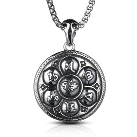 HIJONES Men's Stainless Steel Vintage Gothic Buddhist Tibetan Lotus 7 Chakra Gemstone Pendant Necklace