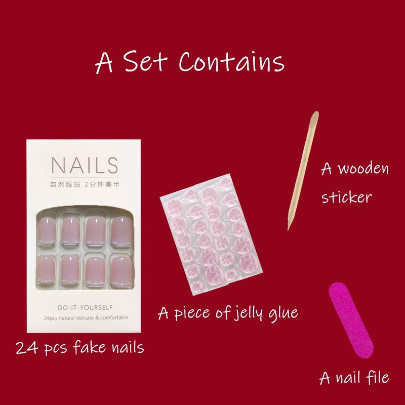 Juneyemo 24 Pcs Short Square False Nails Shimmery Press On