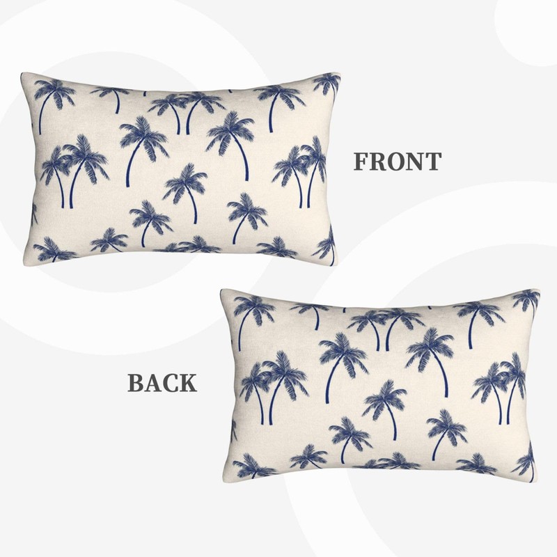 Navy Blue Palm Tree Lumbar Throw Pillow Covers Coastal Tropical