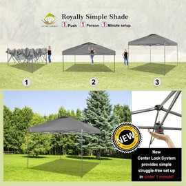 CROWN SHADES 9.9x9.9 Pop Up Canopy Tent, Beach Tent Sun Shelter for Outdoor Shades with Wheeled Bag, 8 Stakes, 4 Ropes, Outdoor Canopy, Gray