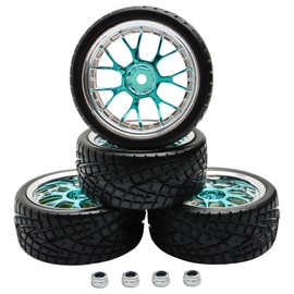 GDOOL 4PCS 12mm Hex Hub RC Cars Wheels and Tires,62mm On Road Touring Rubber Racing Rally Tires Set for 1:10 1:16 1:18 XV01 TT01 TT02B HSP 94122 94123 94103 3850 3851 FW06 16889 RC Cars(Silver Blue)