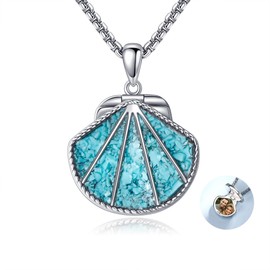 CUPENDA Seashell Locket Necklace 925 Sterling Silver Turquoise Holds Pictures Necklace Jewelry for Women Mom