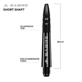 Mission Darts Sabre Shafts | Durable Black Polycarbonate Stems with Coloured Aluminium Top | 3 Sets of 3 Shafts | Black | Short (S1511)