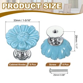 PATIKIL Vintage Floral Knobs 1-5/16", 6 Pcs Ceramic Round Drawer Knobs Dresser Knobs Door Hardware Pull Handles with Screw for Kitchen Bathroom Cupboard Wardrobe, Blue