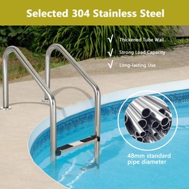 Moccha Swimming Pool Ladder, 3-Step Heavy Duty Pool Steps for Inground Pools, Stainless Steel Pool Stair for Gym, Water Park, 265 LBS Weight Capacity, Easy to Install & Climb Escalator with Handrails