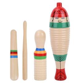 Small Wood Fish-Shaped Guiro, 2 Sets Wooden Scraper Guiro Sound Tube Musical Percussion Instrument Guiro Fish Musical for Children Kid Toys