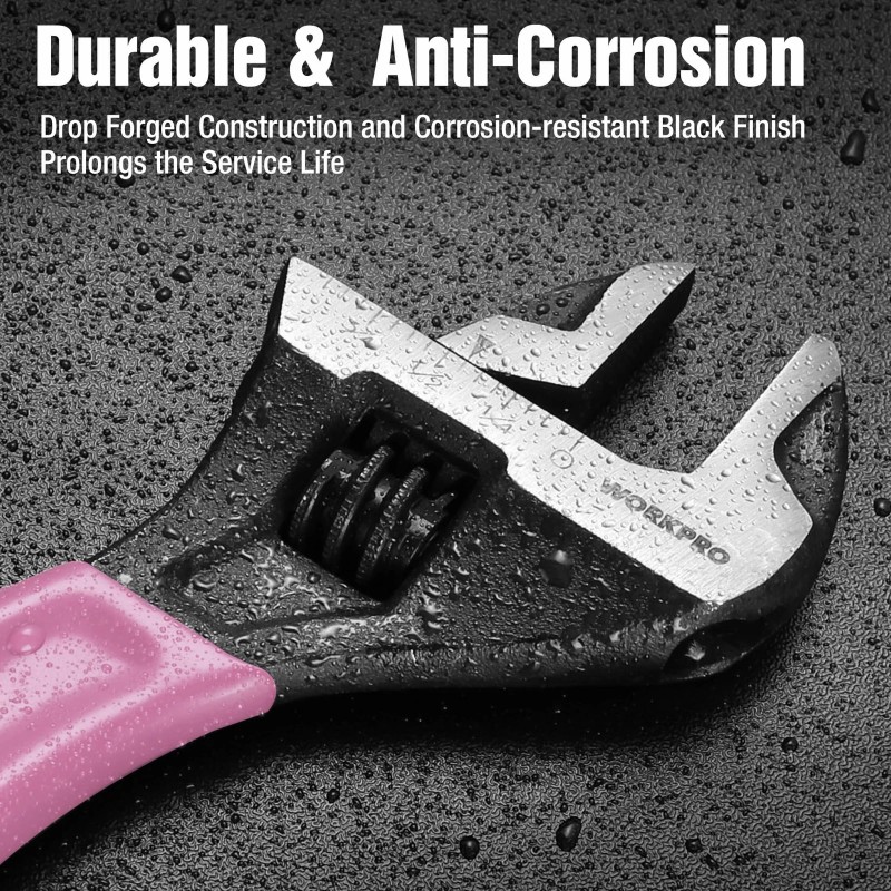 WORKPRO 6-Inch Pink Adjustable Wrench Cr-V Steel Metric & SAE