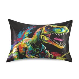 FENOCHE T-rex Dinosaur Tyrannosaurus Watercolor Satin Pillowcase Soft Silky Pillow Cases Anti-Wrinkle with Envelop Closure King Size 40 x 20 Inches