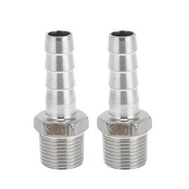 X AUTOHAUX Stainless Steel Barb Fittings, 7/16" Barb 3/8 BSPT Male Hose Barb Tubing Connector for Air Water Oil Gas Fuel, 2 Pcs