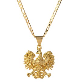 yipima 18K Gold Plated Poland Symbol Eagle Pendant Necklace for Women Men Polska Poles Jewelry 3mm Flat Figaro Chain Necklace 18/22 inches