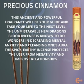 HEM Precious Cinnamon Incense Sticks full box of 6 with DHS stick holder for Aromatherapy, Relaxation, Spirituality,Spa,Yoga,Meditation and Healing…