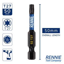 5 x Rennie Tools 50mm Long T27 TX27 Impact Driver Bits Set Heavy Duty Magnetic Torx Screwdriver Bit Set Black Oxide Coated Torx Impact Driver Bits Torx Bit Set