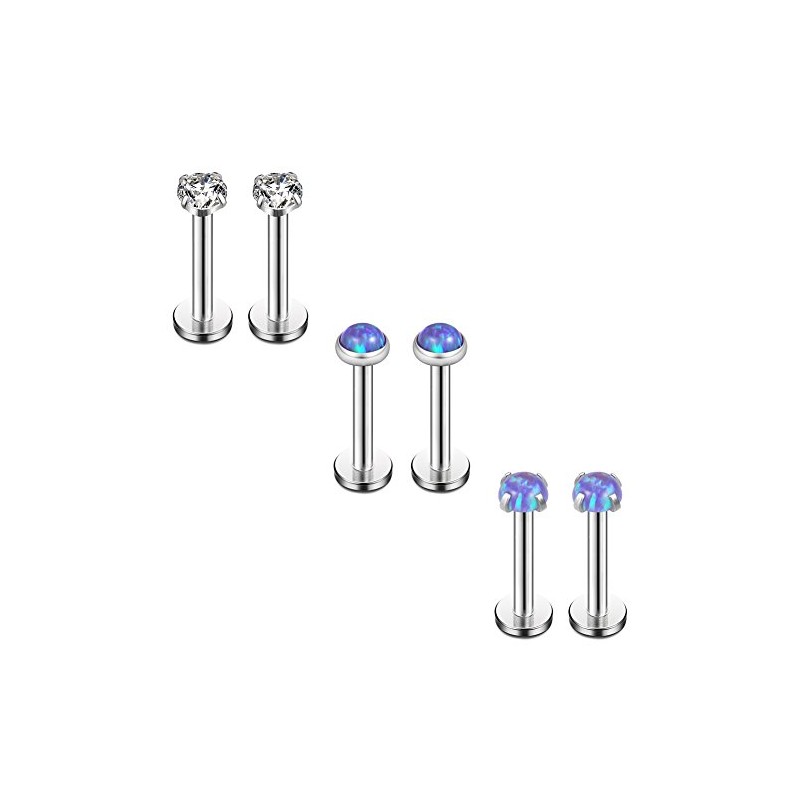 Ruifan 3mm Purple Opal & Clear CZ Internally Threaded Stainless