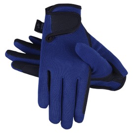 AFE Ladies Horse Riding Gloves Track Fabric Gloves Synthetic Leather Equestrian Black Stretch Fabric Navy Blue (Medium)