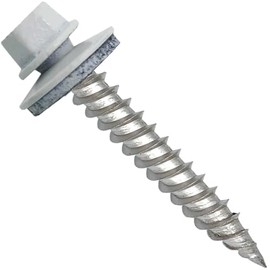 Stainless Steel Metal Roofing Screw: Brite White (250) 12 x 1-1/2" Hex Sheet Metal Roof Screw. Sharp Point Metal to Wood siding Screws. 5/8" EPDM Washer.