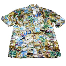 Reyn Spooner NEW! REYN SPOONER CAMP SHIRT  -XL- CUBAN CIGAR SMOKE HAVANA PIRATE BIRD USA LAWN