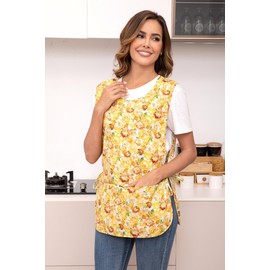Nanxson Women Cobbler Apron with 2 Patch Pockets Cotton printed Smock with Side Ties for Work Chef kitchen CF3187 Yellowflower XL