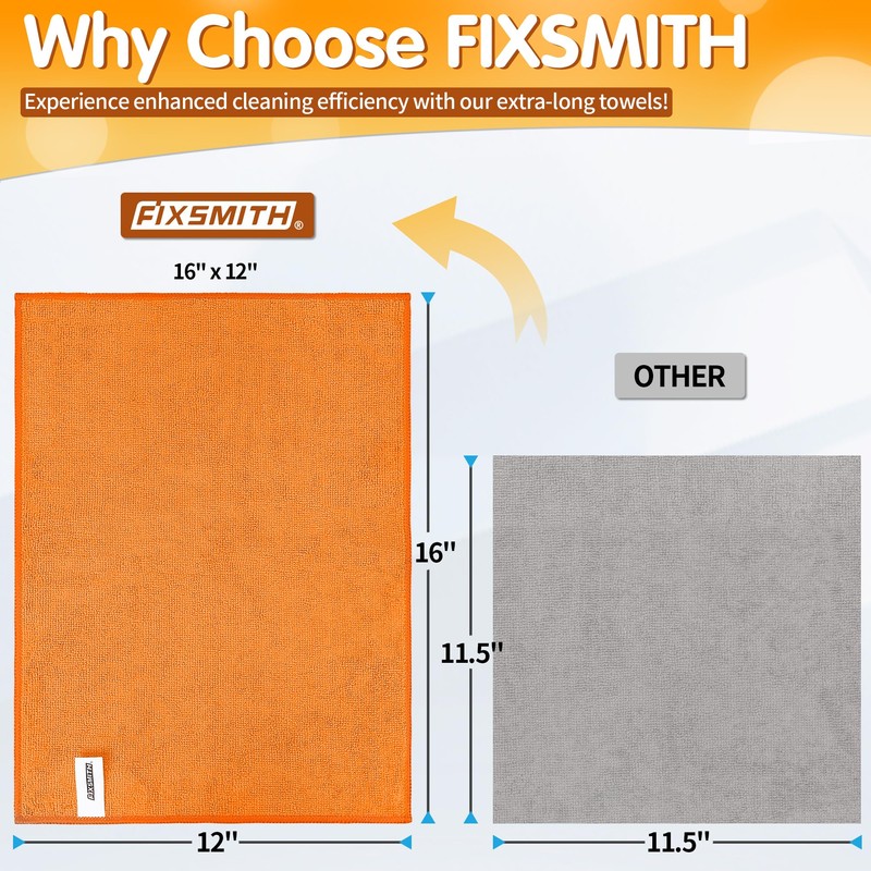 FIXSMITH Microfiber Cleaning Cloth -Pack of 12, Highly Absorbent Cleaning