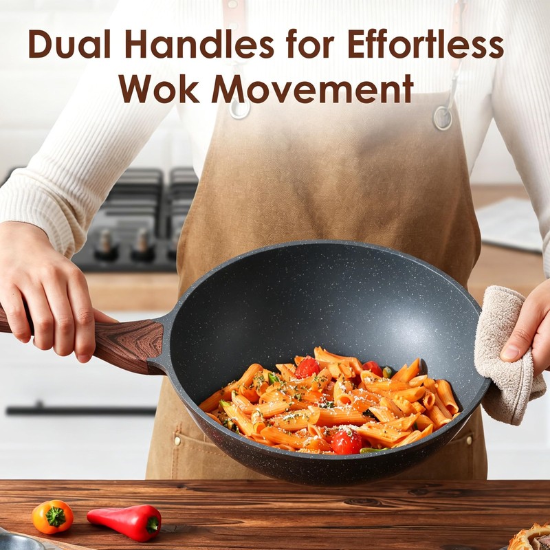 SENSARTE Nonstick Wok Pan with Lid 11Inch, Healthy Stir-fry Pan