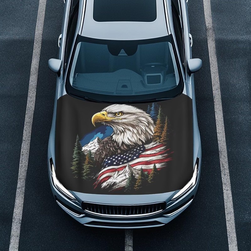 Car Hood Cover Protector American Flag Eagle Design Waterproof Car