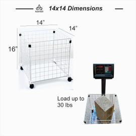 ALLGONICER Wire Grid Bin 2-pack with locked casters, DIY assembly into 2 single cubes or 2-connected Cubes, vertical or horizontal, select from 2 sizes /2 colors. (White, 14x14x14)