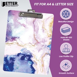 Fashion Clipboard, Abstract Art Design, Standard A4 Letter Size, 12.5" x 9", Wooden Clipboard, Low Profile Clip, Decorative Clipboard, by Better Office Products (Blue-Purple)