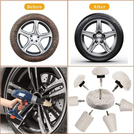 Buffing Wheel for Drill,8 pcs Buffing Pad Polishing Wheel Kits,Wheel Shaped Polishing Tool for Metal Aluminum,Stainless Steel,Chrome,Jewelry,Wood,Car,Ceramic,Glass,etc