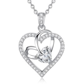 CDE Necklace Women's White Gold Heart Chain Copper Birthstone Gifts for Her Mother's Day Birthday Valentine's Day Christmas for Women Mum, Copper, Zircon