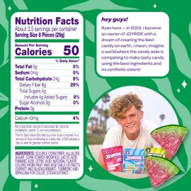 JOYRIDE Sour Watermelon Wedges - 3.5 oz 6-Pack Bundle with 2.5oz Glacial Peppermint Gum, Low Sugar and Calories, Healthy Sour Candy, Watermelon Gummies (7 Items)