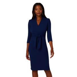 Adrianna Papell Women's Front Tie Short Dress, Navy Sateen