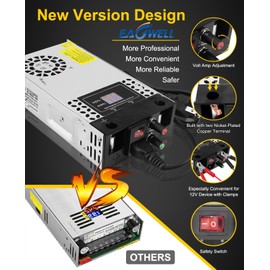 EAGWELL Adjustable Power Supply: 110V AC to DC 0-48V 0-12.5A 600W Buck Converter Volt Amp Adjustable Adapter Regulated 5V 12V 13.8V 24V 48 Volt Switching Voltage Transformer for RV,Car,Pump