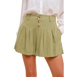 Famulily Women Relaxed Shorts‌ with Pocket Solid Color Linen Hot Pants‌ Flowy Summer Beach Shorts Lime XXL