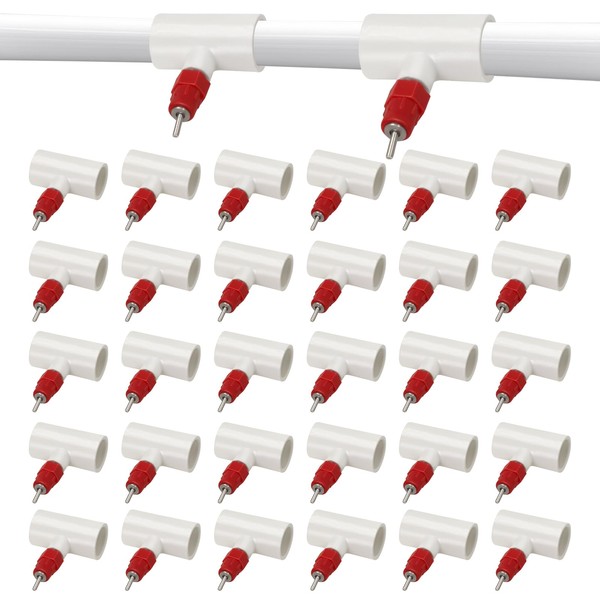 30 Pack Automatic Chicken Waterer Nipples+1/2'' PVC Tee Fittings for