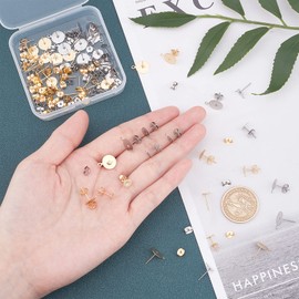 UNICRAFTALE Approx. 80 Pieces, 4 Different Sizes, 2 Colors, Stud Earring Parts, Plate, Round Plate Earrings, 2 Colors, 80 Pieces, Earring Catches, 304 Stainless Steel, Stud Earring Parts, Round, Flat Round, Post Earrings, Metal Fittings, Pins, Piercing P