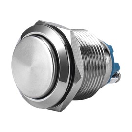 Powice 25 mm Push Button Waterproof Self-Locking Switch Made of Stainless Steel, Push Button 5A/12V/24V/110V/230V, Suitable for Cars, Ignition Systems, Doorbells (Protruding)