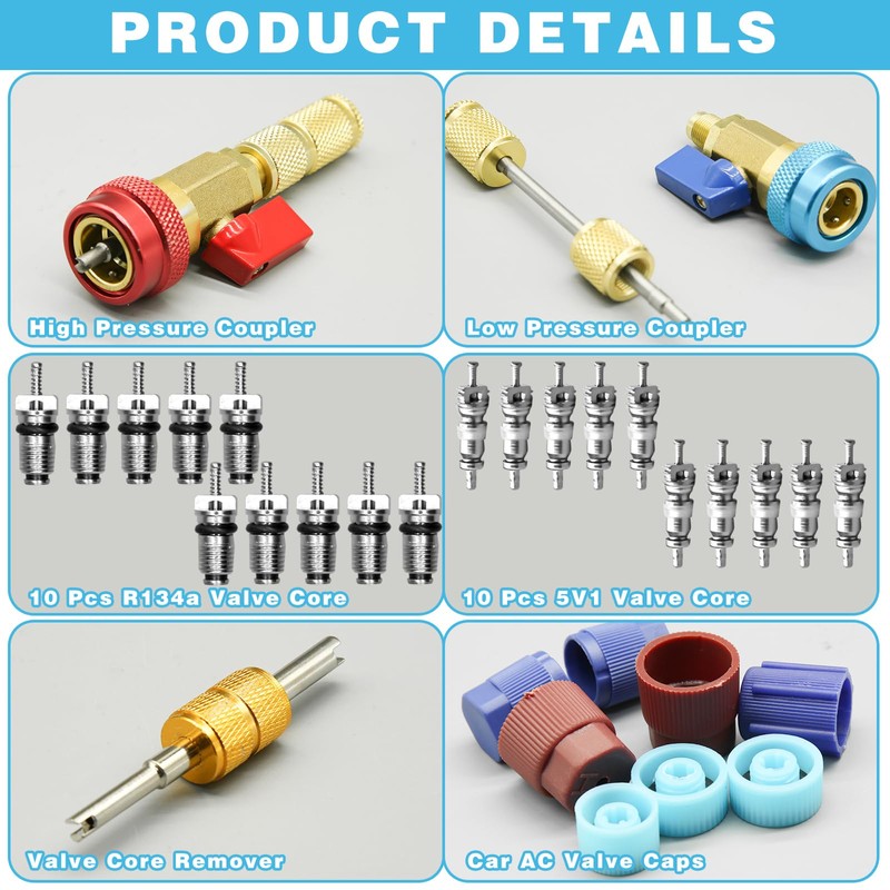 31Pcs R134A Valve Core Quick Remover Installer Tool Set, High