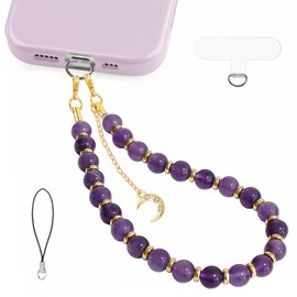 Amethyst Natural Stone Phone Charm Beaded Wrist Strap Lanyard