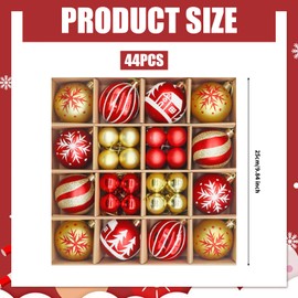 44 Pcs Christmas Baubles Ornaments Set Christmas Balls Christmas Tree Decorations Set Red Baubles ＆ Gold Baubles Plastic Christmas Hanging Balls With Lanyard Christmas Decorations