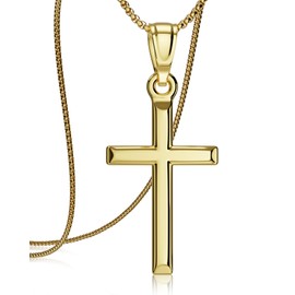 ZENLUNANO Exquisite Gold Cross Necklace for Men and Women, 18K Gold Plated Cross Chain with Top-grade 316L Stainless Steel Cross Pendant, Come with 20 Inch Round Box Chain
