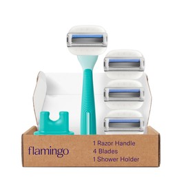 Flamingo Moisture Plus Women's Razor Set - Razor Handle, 4 Razor Blade Refills, Shower Holder - Seafoam