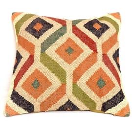 Radharani Arts Indian Handwoven Kilim Pillow Cover 18x18 Square Indian Outdoor Cushions Cover Decorative Throw Pillow Cases Jute Wool Cushion Cover Boho Pillow Shams for Home Decor (Multi Color)