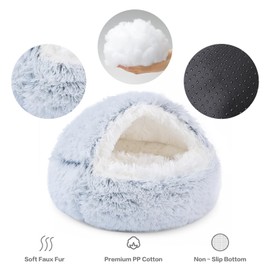 NOYAL Dog Bed Round Hooded Plush Cat Cave Donut Anti Anxiety Fluffy Dog Bed for Small Medium Dog and Cat