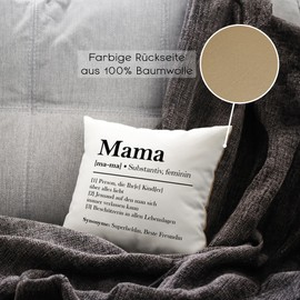glitzertassen.de® | Mum Definition | Cushion with Saying | Gift | Mother's Day | Cushion with Print | Love | Decorative Cushion | Photo Cushion | Cuddly Cushion | White/Mocha