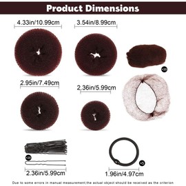 AEGYPIUS Hair Bun Maker Set, 4 Pcs Brown Hair Buns for Women Hair Donuts for Buns, 5 Pcs Elastic Hair Bands, 20 Pcs Hair Pins, Donut Buns for Hair Bun Donuts for Hair, Bun Makers for Women's Hair
