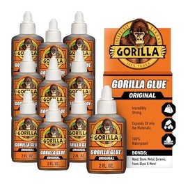 Gorilla Pegamento original Gorilla Pegamento de poliuretano impermeable, botella de 2 onzas, marrón, paquete de 10