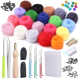 KAMAIKA Needle Felting Kit, Wool Yarn 20 Colors Set, Needle Felting Starter Kit, Wool Felting Tools with Felting Tool for Felted Animal Needle Felting Accessories