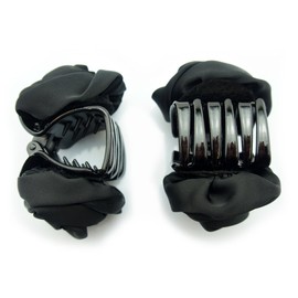 HAND Stylish Elegant Satin Rose Bulldog Hair Clips 70mm x 50mm Pack of 2 Black