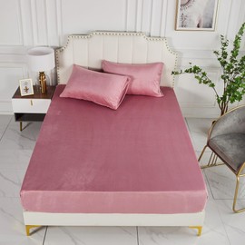 Fleece Winter Bed Sheet, 120 x 200 cm, Dusky Pink, Velvet, Warm, Plush, Fitted Sheet, Terry Cloth, Cuddly, Flannelette, Plain Pattern, Linen, for Box Spring Bed, Tall Mattresses